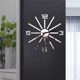 Wall Clocks Large Size Diy Home Decoration Living Room Clock Big Mirror Modern Design Sticker 9M14