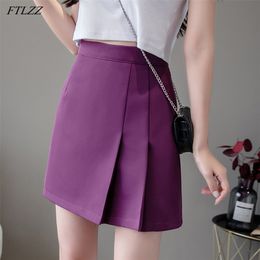 Spring Summer Women Mini Skirts Casual Female Solid Colour Ruffles High Waist Slim Black Short Pleated Skirt 210430