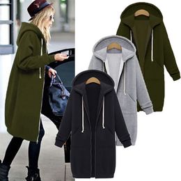 Autumn Winter Coat Women Fashion Casual Long Zipper Hooded Jacket Vintage Plus Size Outwear Coat 5XL 210419