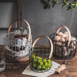 Storage Baskets Iron Baske And Sundries Picnic Basket Props Household Fruit Vegetable Egg With Grip