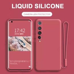 Liquid Silicon Phone Cases For Xiaomi Redmi Note 9 Pro 8 Pro 8T Mi 10T Pro 11 Note 10Lite POCO X3 NFC Soft Lanyard Cover