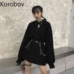 Korobov Harajuku Ulzzang Hoodie Femme Vintage Long Sleeve Female Sweatshirts Korean Streetwear Oversize Hoodies Without Chains 210430