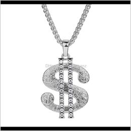 Necklaces & Pendants Drop Delivery 2021 Fashion Men Hip Hop Big Pendant Necklace Jewellery 18K Gold Plated Full Rhinestone 75Cm Long Chain Amer