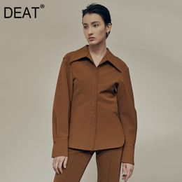 Women Dark Green Temperament Blouse Lapel Long Sleeve Loose Fit Shirt Fashion Tide Spring Autumn 3D01667 210421