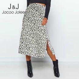 Jocoo Jolee Women High Waist Zipper Split Midi Skirt Summer Fashion Leopard Print Chiffon Skirts Female Slim A Line Dresses 210518