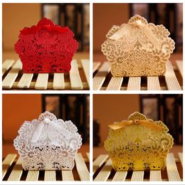-Laser Cut Lace Flor Branco Gold Gold Candy Candy Party Wedding Sweets Candy Gift Favor Favors Boxes Dh9411