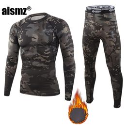 Aismz Winter Thermal Underwear Men Warm Fitness Fleece Legging Tight Undershirts Compression Quick Drying Thermo Long Johns Sets 211108
