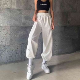 Casual Drawstring Sweatpants Joggers Women Streetwear Loose Straight Trousers Harajuku High Waist Grey Pants Femme Capris 210510