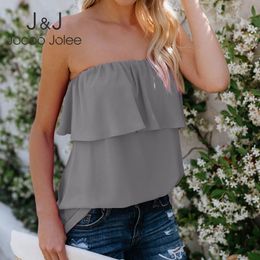 Jocoo Jolee Summer Slash Neck Ruffle Sleeveless Chiffon Blouses Sexy Off Shoulder Shirt Casual Beach Tops Lady Solid Blusas 210518