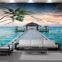 3d Modern Wallpaper Sea Promenade Thatch House with Beautiful Landscape Living Room Bedroom Home Decor Painting Mural Wallpapers