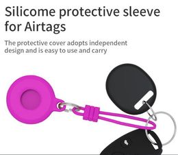 Protective Case for AirTag 2021 Soft Silicone Portable Tracker Holder Anti-Scratch Lightweight Skin Cover with Keychain & Hand Strap for AirTags Key Finder