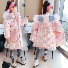 Bear Leader Girls Winter Coat Fashion Fur Hooded Parkas Children Thickening Warm Bright Jacket For Outwear 211203