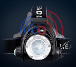 Waterproof intelligent sensor Headlight XM-L T6 LED Headlamp Zoom Rechargeable 18650 Battery Head Light Flashlight Torch Charger for Hunting Night Fishing