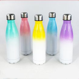 DIY Sublimation Cola Bottle Mug Heat Transfer Printing Water Cup Creative Tumbler 500ml Stainless Steel Vacuum Gradient Colour Bottles ZYY1035