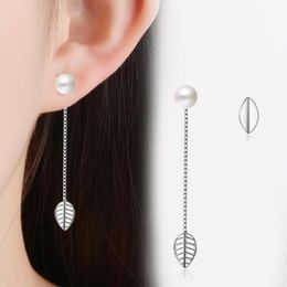 Stud OAN Fashion 925 Sterling Silver Earrings For Women Anniversary Party Jewellery Gifts Simple Asymmetry Leaves Pearl Earring