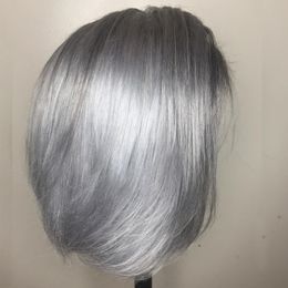 HD transparent Grey Coloured Human Hair Wigs raw virgin Brazilian smookly Grey Sleek Short Bob Lace Front frontal closure wig For Women Pre Plucked 150 Density