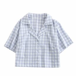 H.SA Women Casual Blouses Loose Tops Formal Blusa and Office Ladies wear Small Fashion Top Summer Plaid Shirt 210417