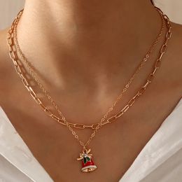 New Creative Double layer Chain Necklace Drop Oil Bell Snowflake Christmas Necklaces for Women Holiday Jewelry