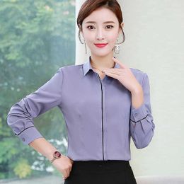 Korean Fashion Chiffon Women Blouses Solid Office Lady Shirts Summer Long Sleeve Tops and Bloues Plus Size XXXL/5XL 210531