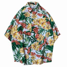 Flower Print Shirts Men Beach Hawaiian Casual Mens Shirt Oversized Floral Camisas Holiday Vacation Vintage Chemise Homme 210524