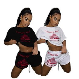 Sweet Cool Girl Two Piece Outfits Women Sets Clothes Black White Lounge Wear Loose T-Shirt Biker Shorts Casual Homewear 210525