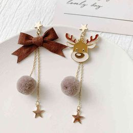 Cute Christmas Elk Dangle Earring For Women Butterfly Knot Star Pendant Drop Earring Fashion Xmas Jewelry Gift G220312