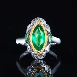 Wedding Rings Vintage Classic Geometric Ring Inlay Green Horse Eye Zircon Fashion 925 Silver Jewellery Women's Anniversary Birthday Gift