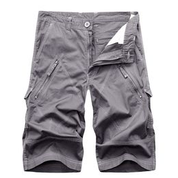 Men Cargo Shorts Summer Cotton Knee Length Pants Male Casual Trousers Fashion Clothing Plus Size 210716