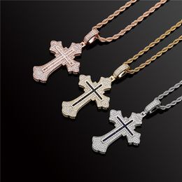 18K Gold Plated Iced Out Diamond Vintage Christ Cross Necklace Pendant for Men Women