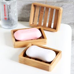 Natural Wooden Soap Dishes Holder Bamboo Soap Dish Tray Plate Box Case Bathroom Shower Tray Sink Deck Bathtub Storage Self Draining Sponge Holders Rack