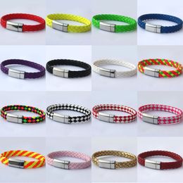 Contrast color Simple Weave Braid Bracelet Bangle Cuff Wristand pu leather bracelets for women men fashion jewelry will and sandy black white red