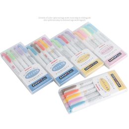 Highlighters ZEBRA Mildliner 5pcs/set Pens Highlighter Pen Mild Liner Double Headed Fluorescent Drawing Mark Stationery