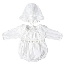 Summer cute Jacquard lace Cotton romper Hat Two-piece children's jumpsuit baby clothing 210417