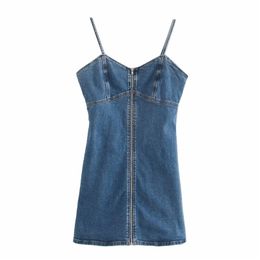 summer denim dress sexy zipper camisole mini womens slim bodycon sun sleeveless vestidos 210421