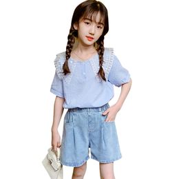 Kids Clothes Lace Tshirt + Short Children's For Girls Patchwork Teenage Summer Costume 210527