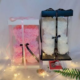 Cartoon 25cm Red Rose Bear Artificial PE Flowers Teddy Bear Valentine Kids Birthday Gifts For Christmas Home Decor Drop 210624