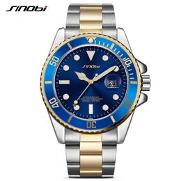 SINOBI Watch Men 2020 Casual Watches Date StainlSteel Band Luxury Clock Sports Watches Golden Relogio Masculino X0524