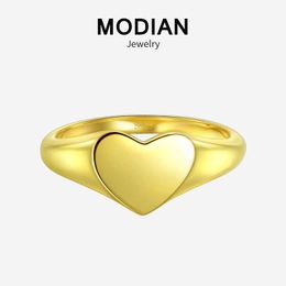 Summer Fashion Elegant Gold Colour Heart Finger Rings Classic 100% 925 Sterling Silver Ring For Women Wedding Gift 210707