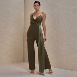 Ocstrade Runway Fashion Crepe Bikini Draped Jumpsuit Summer Women Green Celebrity Sexy Club Evening Party 210527