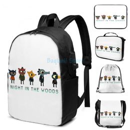 Backpack Funny Graphic Print Night In The Woods Pixel Art Line-Up USB Charge Men School Bags Women Bag Travel Laptop