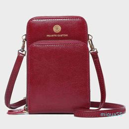 Shoulder Bags Women Purses Solid Colour Leather Genuine Strap Bag Mobile Phone Big Card Holders Wallet Handbag Pockets for Girls