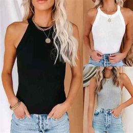 White Beater Tank Tops for Women O-neck Ribbed Vest Top Casual Loose Sleeveless Sexy Black Streetwear Plus Size 210604