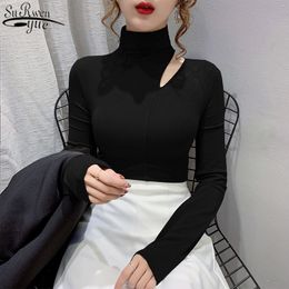 Collarbone Hollow Out Top Long Sleeve Women's Blouse Turtleneck Bottoming Shirt Autumn and Winter 12138 210427