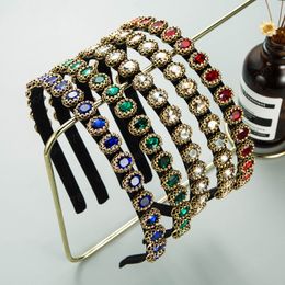 Elegant Korean Colorful Crystal Headband Luxury Geometric Gem Diamond Hairband Girls Party Hair Accessory Tiara Bezel