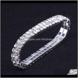 Bracelets Drop Delivery 2021 12 Pieces Lot Bridal Jewellery Elastic Crystal Rhinestone Stretch Sier Gold Bangle Bracelet Wholesale Wedding Acce
