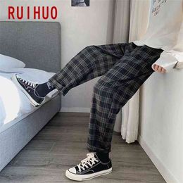 RUIHUO Plaid Harem Pants Men Trousers Joggers Casual Sweatpants Ankle-Length Hip Hop Streetwear Cotton M-3XL 210715