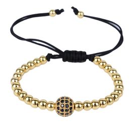 Pave CZ Ball Gold Beaded Bracelet for Mens 4mm Copper Strands Bead Braided Bracelets Bangles Handmade Jewelry
