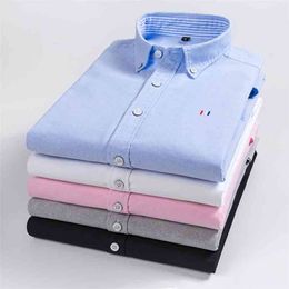 Casual Pure Cotton Oxford Mens Shirts Long Sleeve Embroidery Design Regular Fit Fashion Stylish 210708