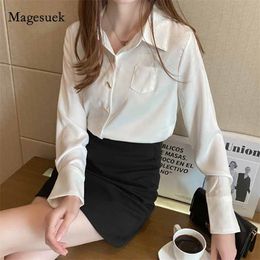 Female Plus Size Loose Long Sleeve Shirts Women's Shirt Classic Chiffon Blouse Lady Simple Style Tops Clothes Blusas 10488 210518