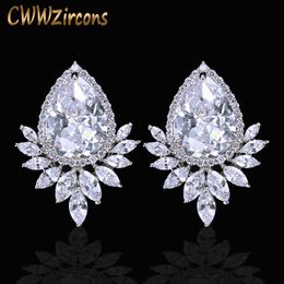 Brand Trendy Diamante Women Ear Jewellery Silver Colour Sparkling Big Teardrop Cubic Zirconia Earrings CZ377 210714